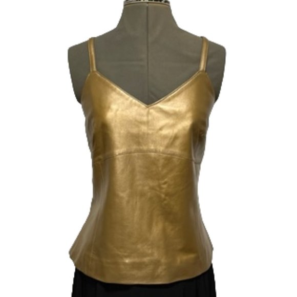 MARGARET GODFREY Tops - MARGARET GODFREY Gold Soft Leather Fully Lined Camisole NWT